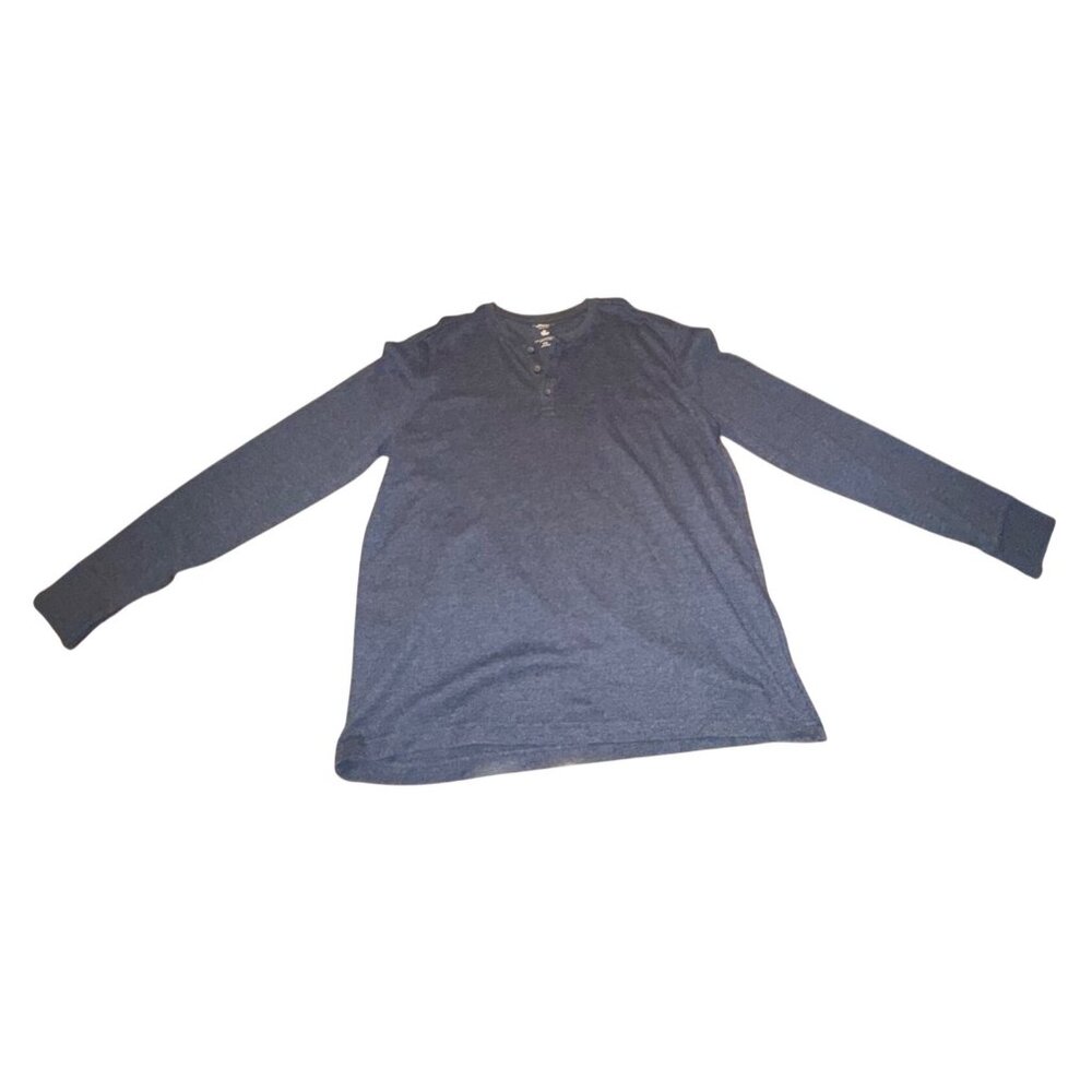 Eddie Bauer Mens Blue Henley Top Long Sleeve Cotton Blend Everyday Casual